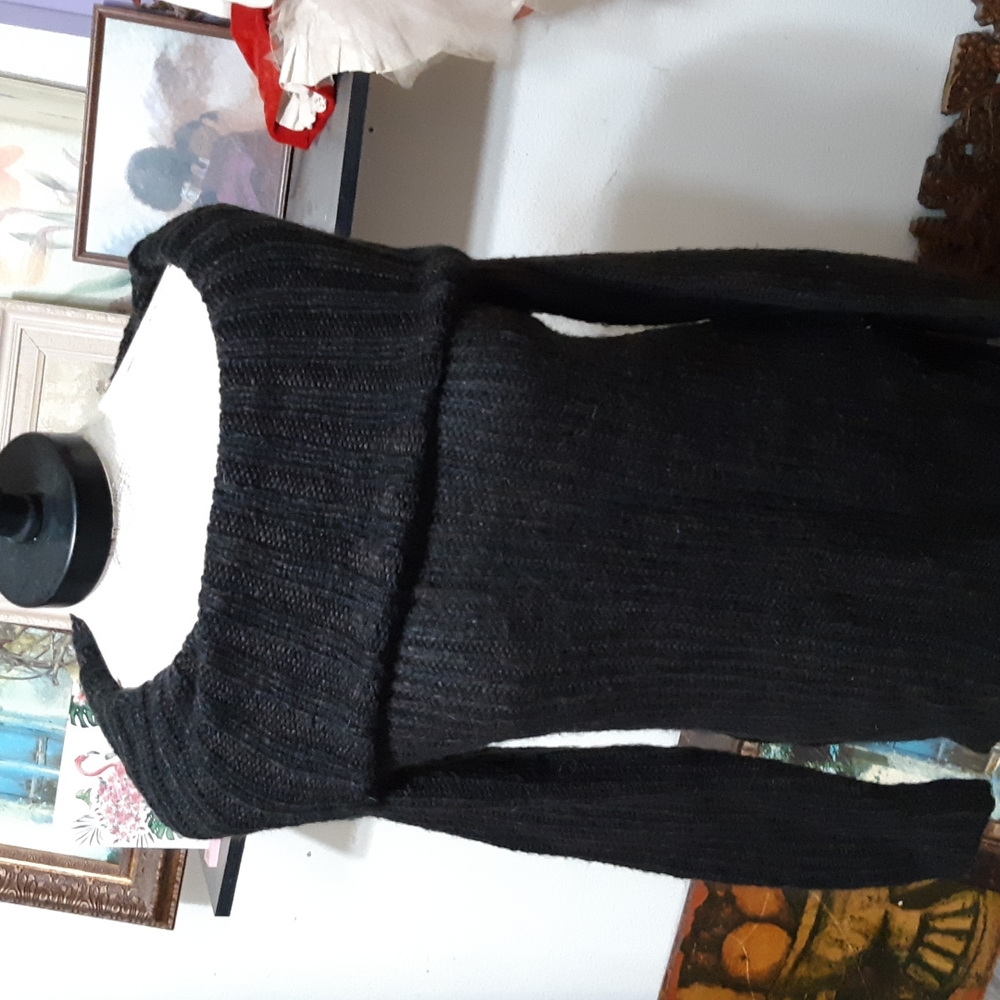 Womens High Neck Black Sweater Sz Large knit long sleeve Western connection b38
